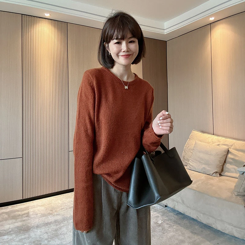 秋冬简约纯色套头宽松慵懒高级感显瘦针织衫