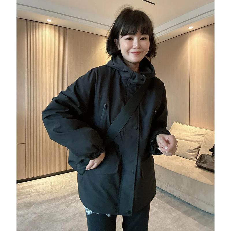 90绒羽绒冲锋衣派克 秋冬连帽中长款加厚户外防风夹克风衣