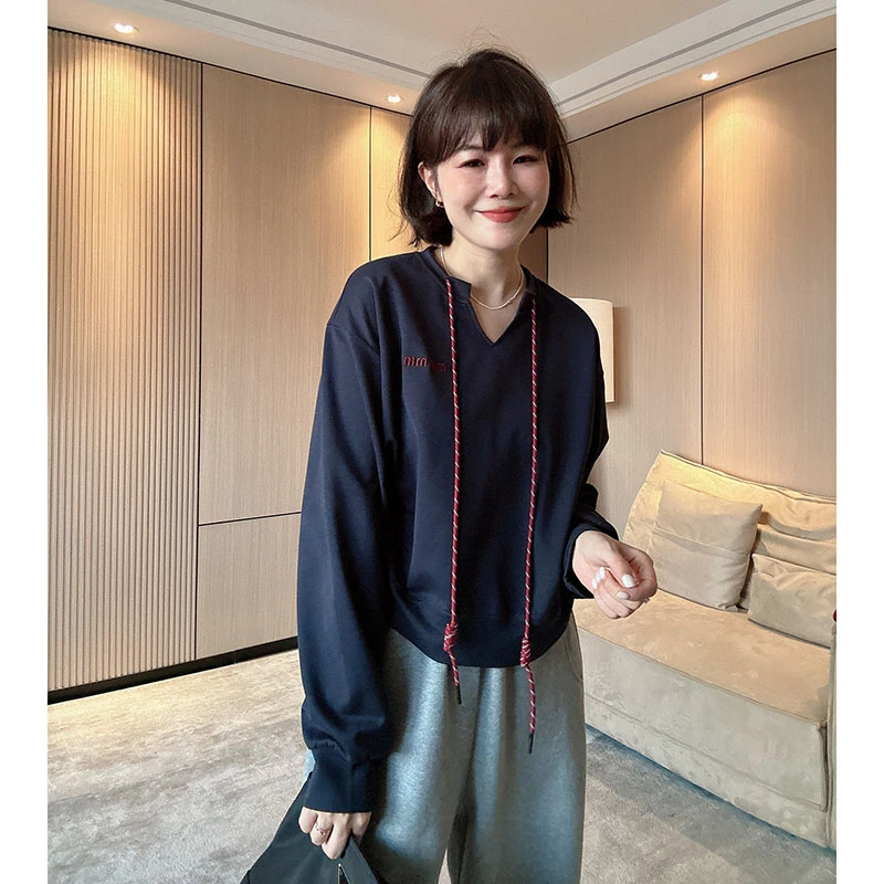 秋季新款百搭宽松休闲字母刺绣套头卫衣