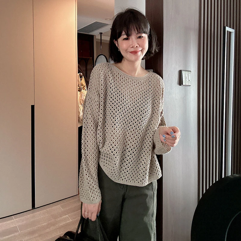 高级感镂空圆领套头初秋穿搭设计感宽松针织罩衫