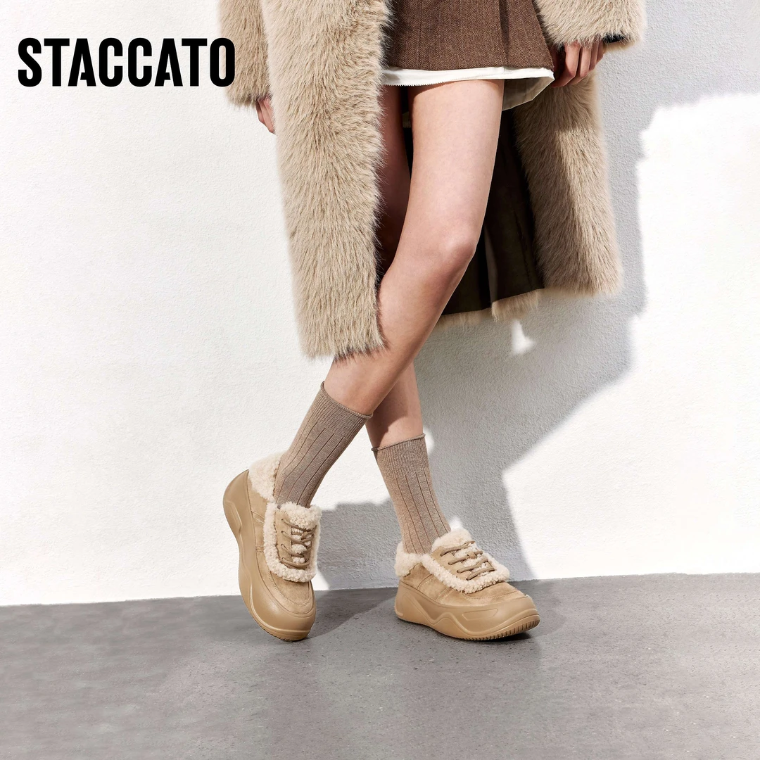 思加图2025春季新款复古毛毛鞋保暖休闲鞋板鞋厚底女鞋H9952AM5