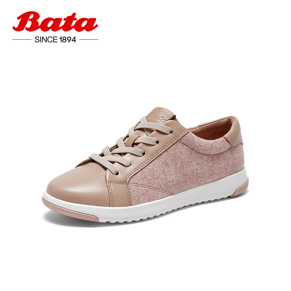 Bata休闲鞋女2023秋季商场新款百搭羊皮厚底通勤运动板鞋ZPB40CM3