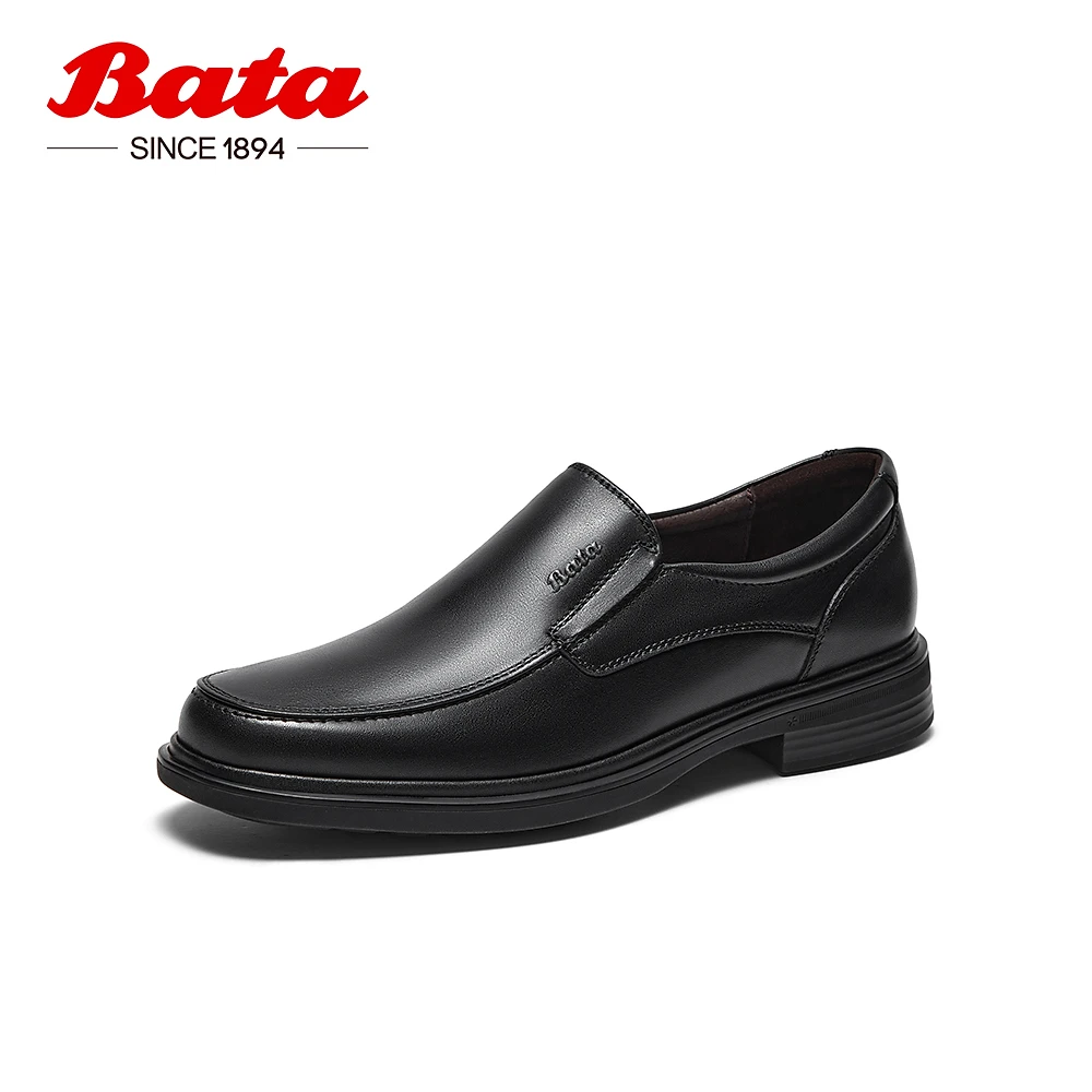 Bata乐福鞋男2023秋季商场新款英伦风牛皮商务通勤一脚蹬BA072CM3