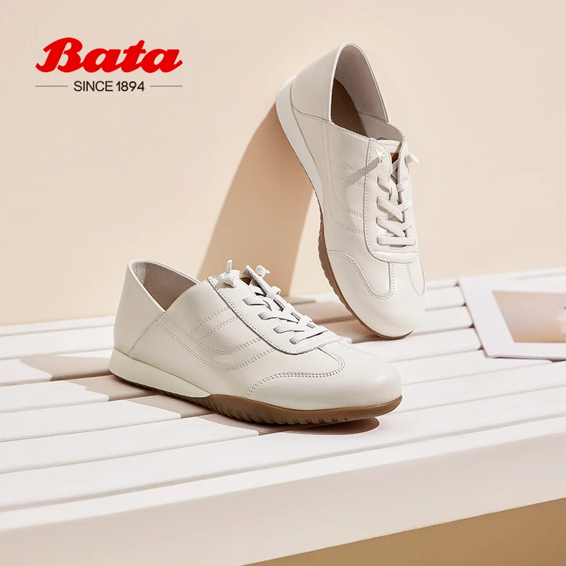 Bata休闲鞋女2024春商场新款牛皮德训休闲通勤百搭运动鞋90711AM4