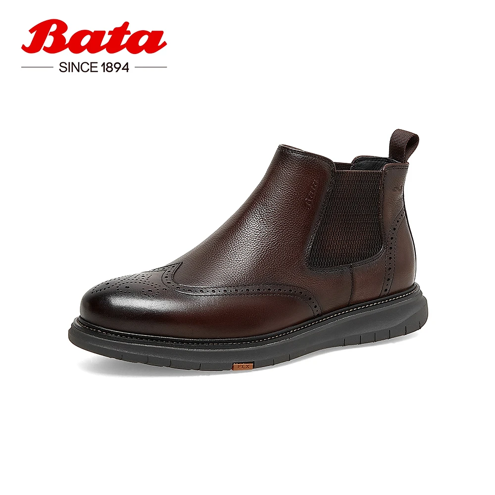 Bata休闲切尔西男2022冬新款英伦风通勤牛皮百搭软底低靴Z0905DD2