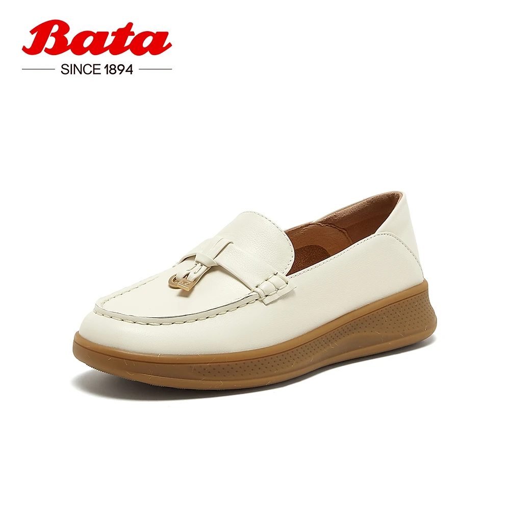 Bata乐福鞋女2025春商场新款复古英伦厚底牛皮通勤一脚蹬WRVG4AA5