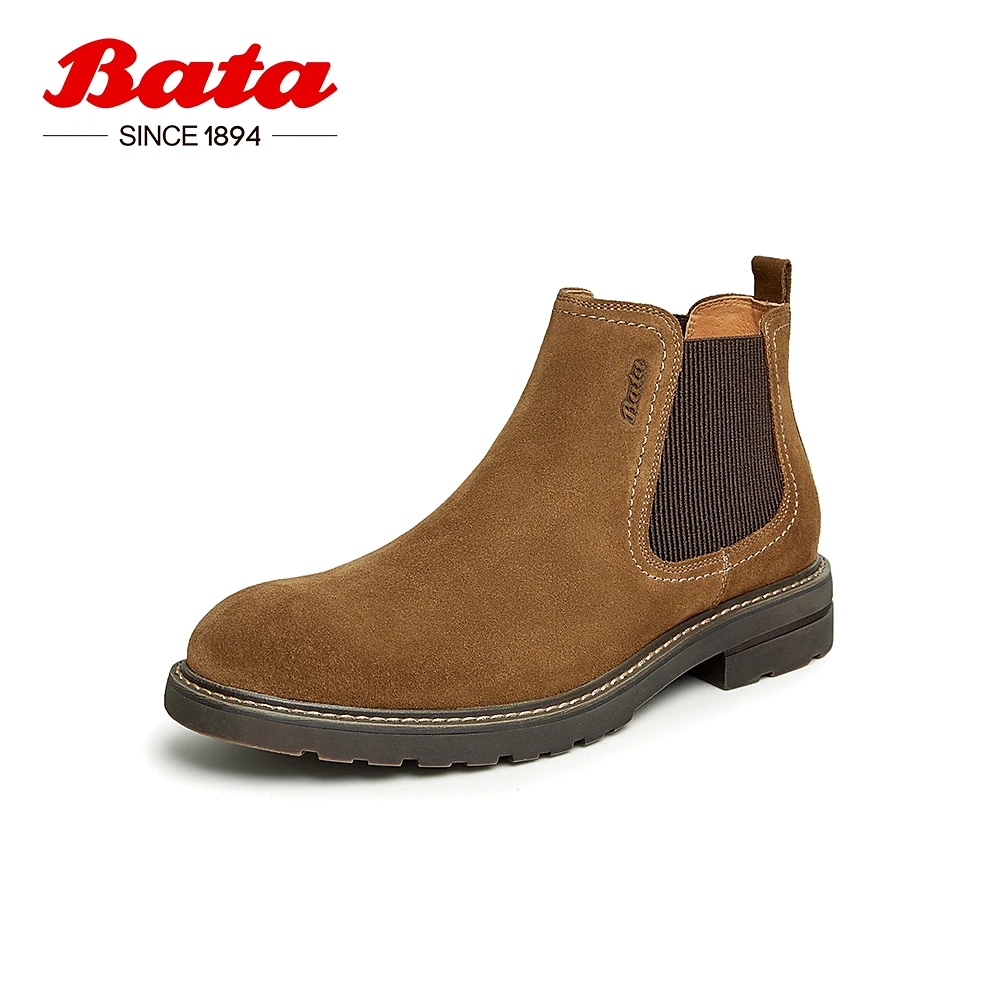 Bata切尔西靴男2023冬商场新款牛皮英伦通勤复古百搭低靴M1162DD3