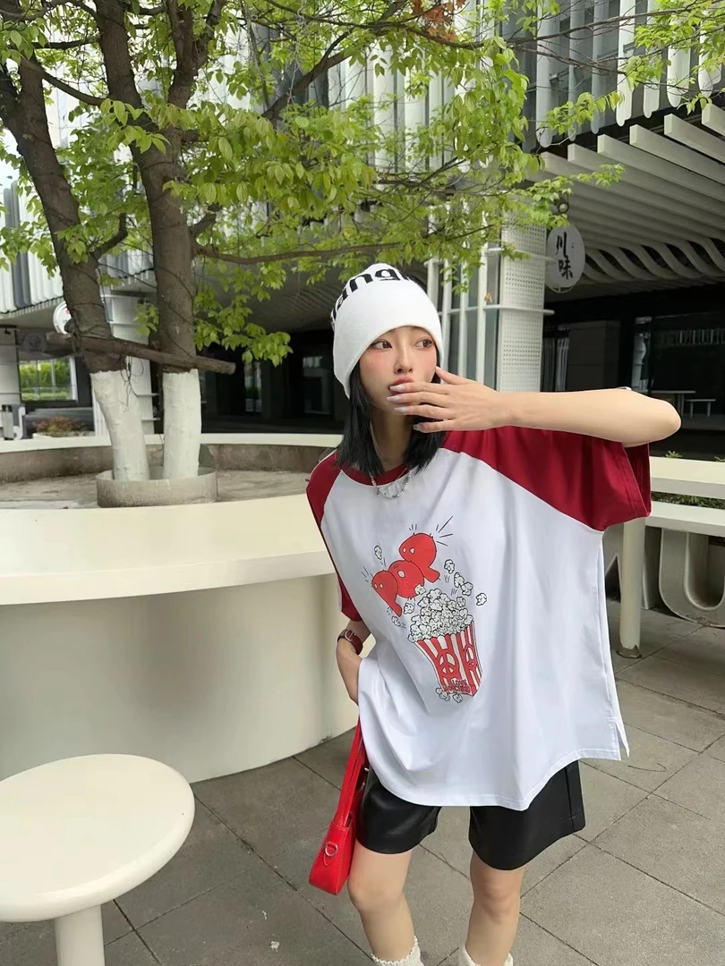 大码女装新款百搭宽松短袖休闲设计感时尚T恤女（1132）