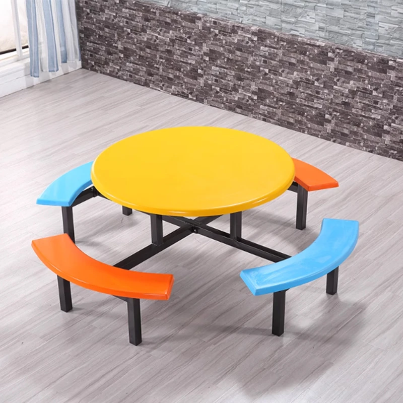 工厂单位圆形食堂餐桌椅6人8人不锈钢学校连体餐桌椅饭堂户外餐桌