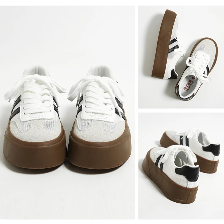 环球网面透气德训鞋女2025春季百搭厚底爆款休闲鞋子运动时尚板鞋