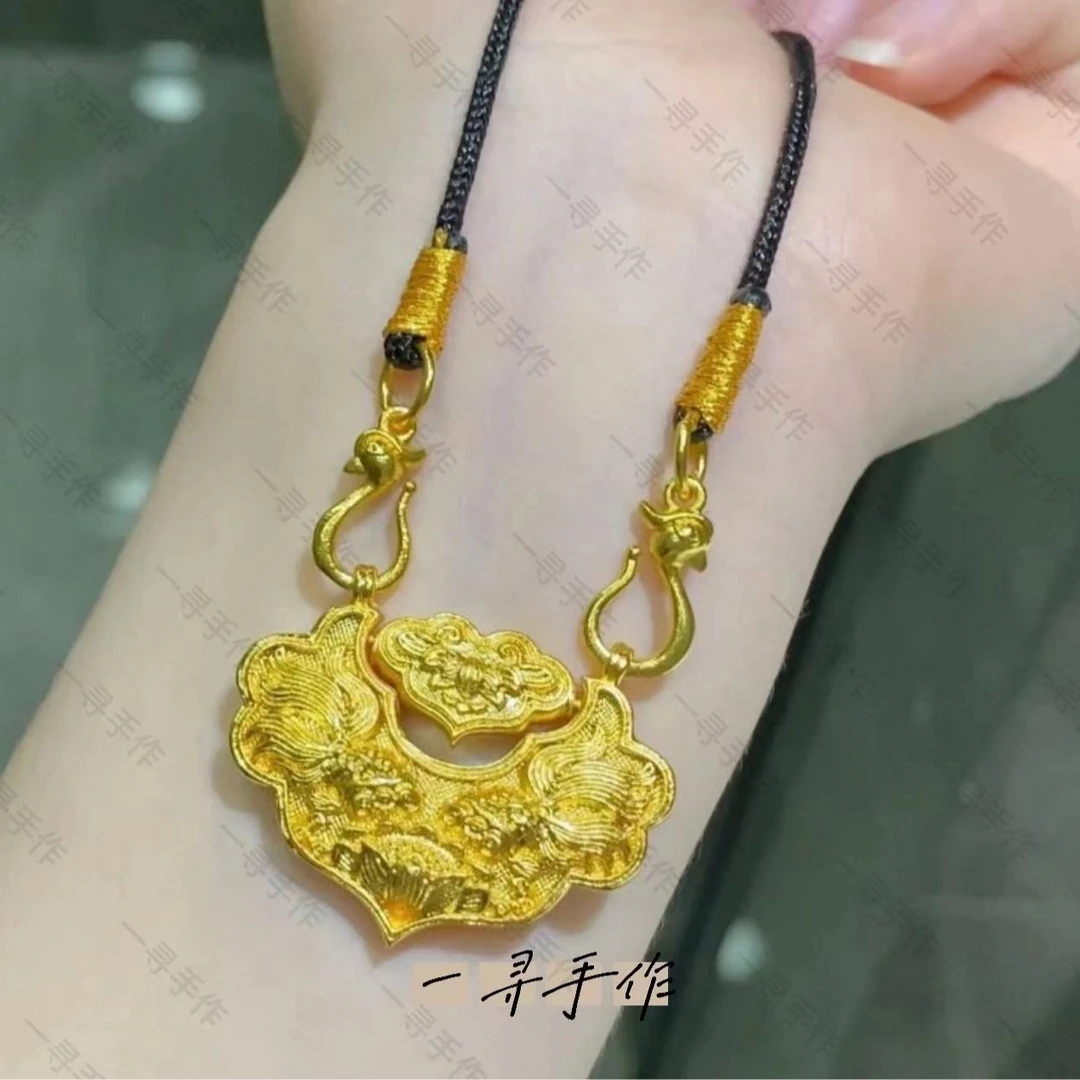 铜合金项链 【一寻手作】新中式国风编绳双鱼锦鲤锁女款手工时尚