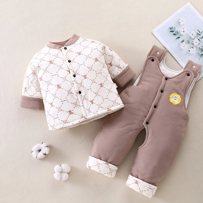 200克厚水洗棉花衣婴儿冬季加厚背带裤套装开档男女一岁宝宝