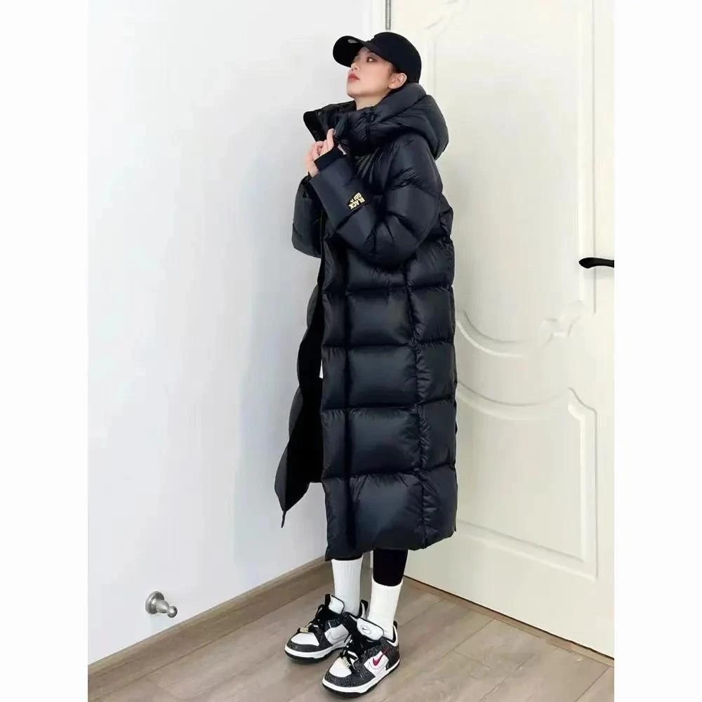 黑金长款羽衣服女2023年冬季新款情侣宽松加厚过膝袄外套