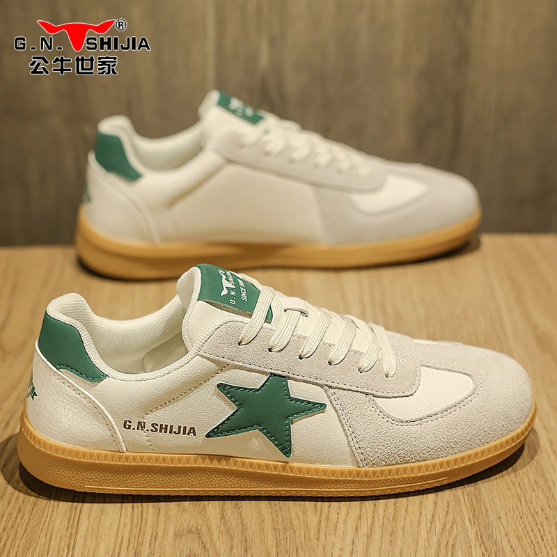 公牛世家男士板鞋2024新款夏季透气潮鞋低帮圆头时尚百搭拼色男鞋
