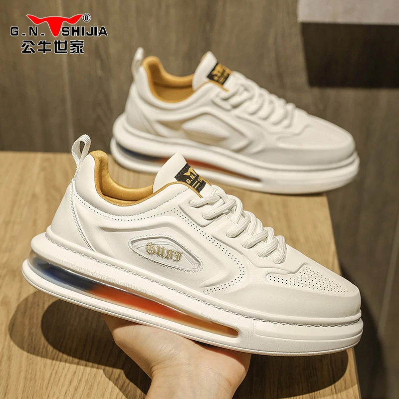 2025新款公牛世家夏季增高气垫小白鞋透气板鞋男鞋潮鞋厚底气垫鞋