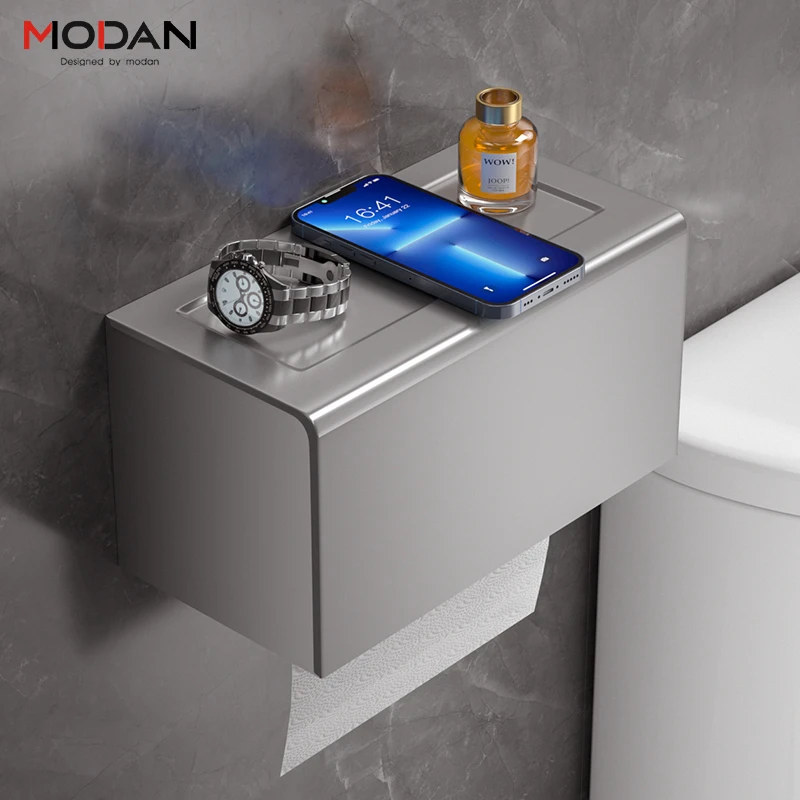 卫生间纸巾盒厕所厕纸盒防水免打孔洗手间放置卷抽纸置物架太空铝