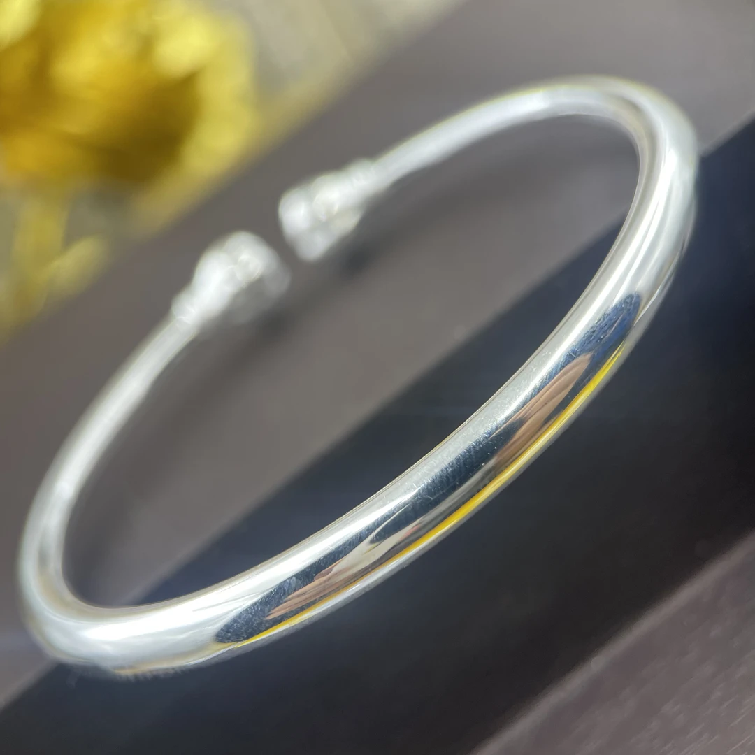 足银手镯 171号足银999.9亮面素圈南瓜头纯银手镯送礼物