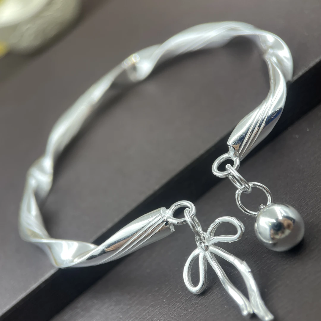 足银手镯 168号足银999.9亮面莫比乌斯蝴蝶结提溜纯银手镯约20克