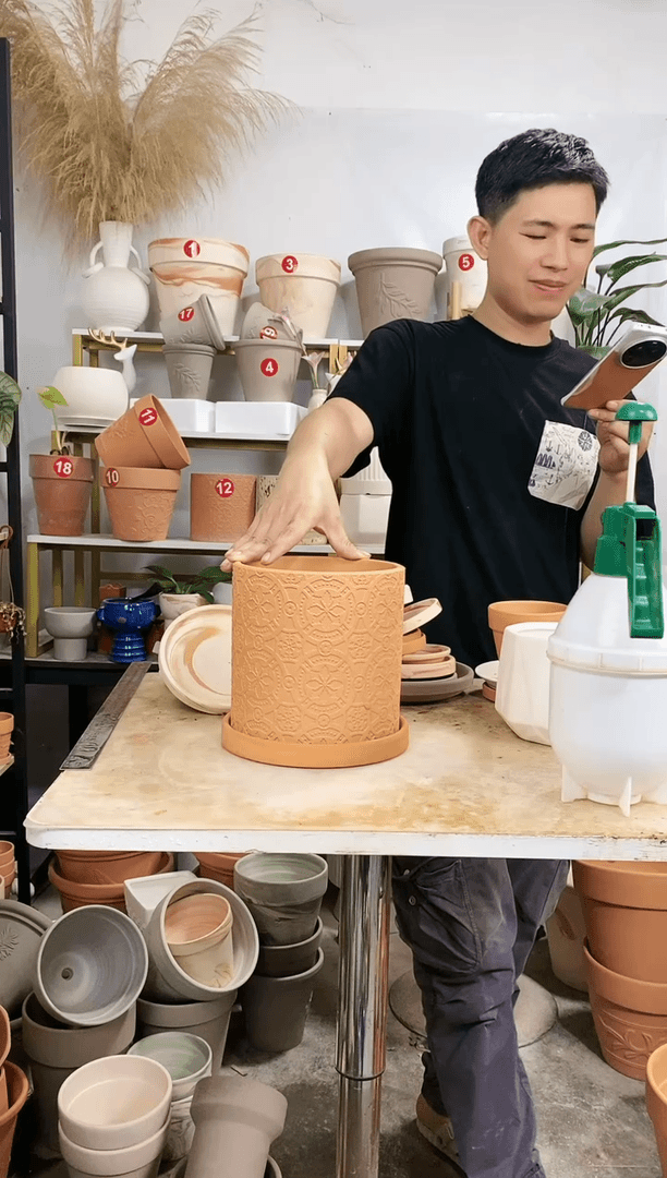【闪购商品】红陶20CM以下18*18红陶直筒波西米亚 1盆1托