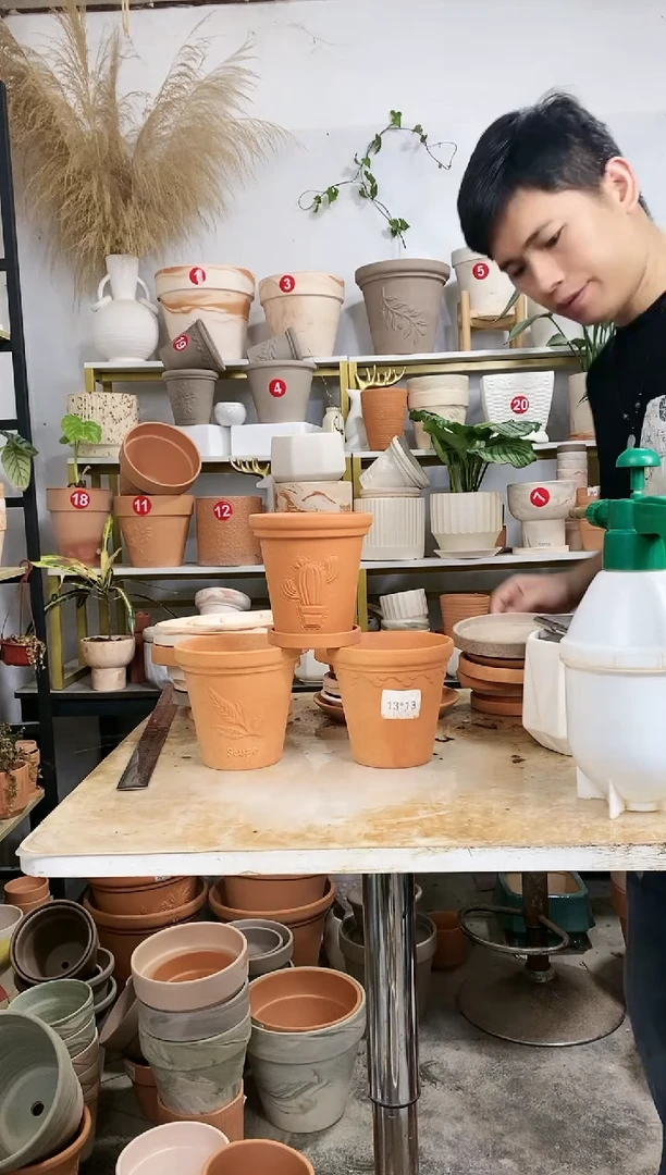 【闪购商品】红陶20CM以下13*13红陶浮雕3图案 3盆3托