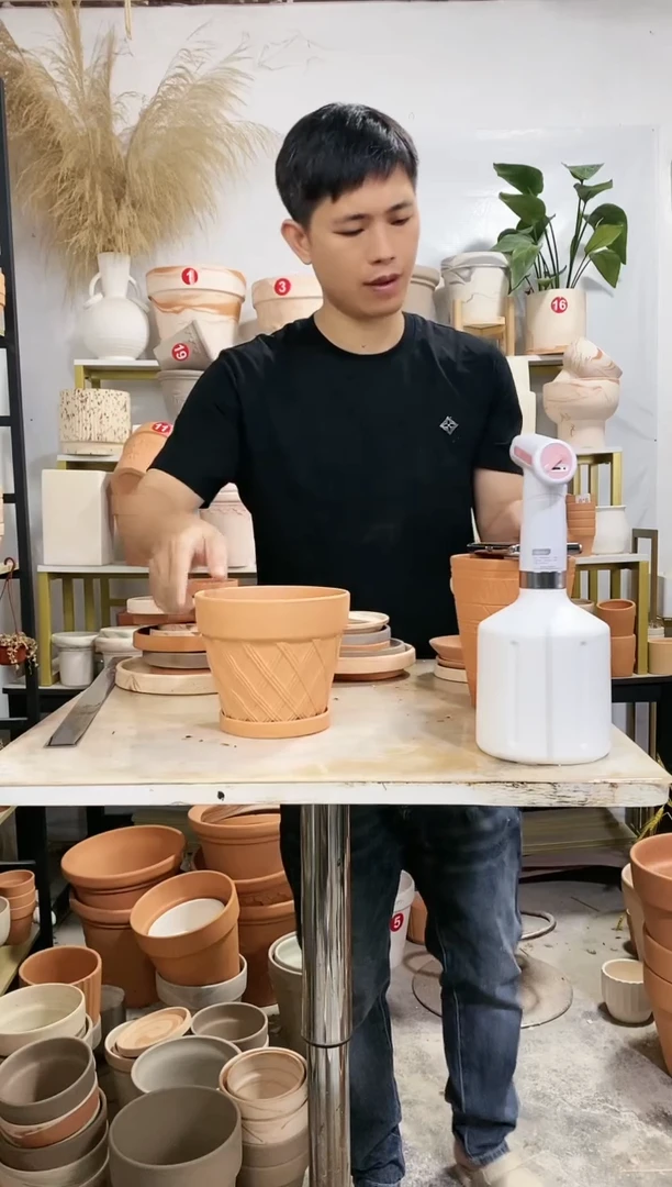 【闪购商品】陶20CM以下16*13网纹红陶 2盆2托