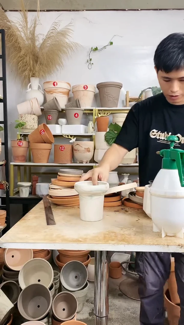 【闪购商品】红陶20CM以下13*13.5绿白陶蘑菇盆 1盆无托