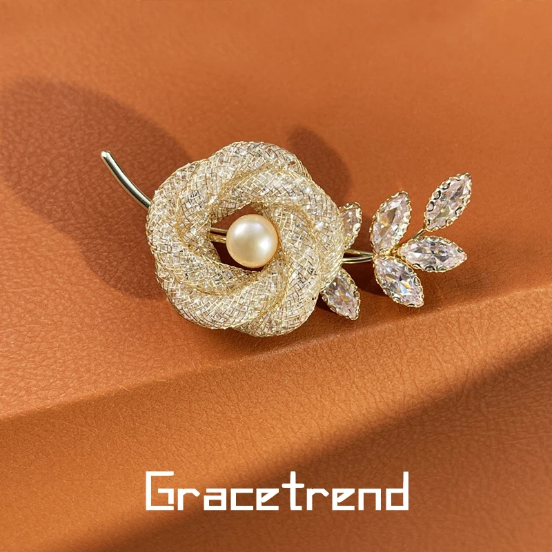 Grace trend天然淡水珍珠经典百搭镂空蕾丝玫瑰饰品精致 D-202