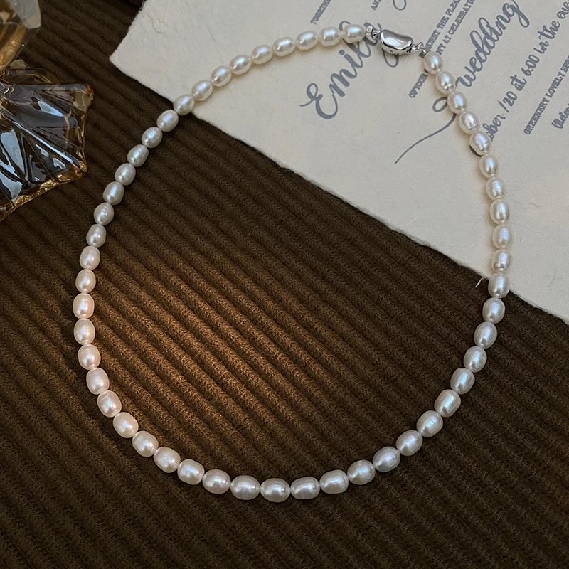 纯银元宝扣强光高品质正宗天然淡水项链女百搭气质锁骨链颈链饰品