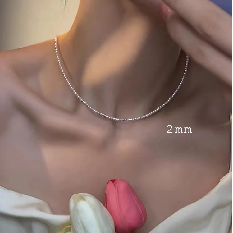 链子925银 巨细2mm施家仿珍珠项链女气质百搭小米珠高级感锁骨链