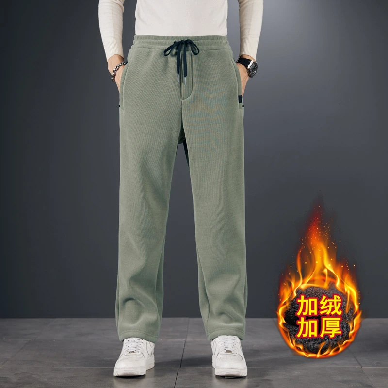 秋冬季新款加绒加厚休闲裤男士长裤保暖运动重磅宽松潮流直筒裤子