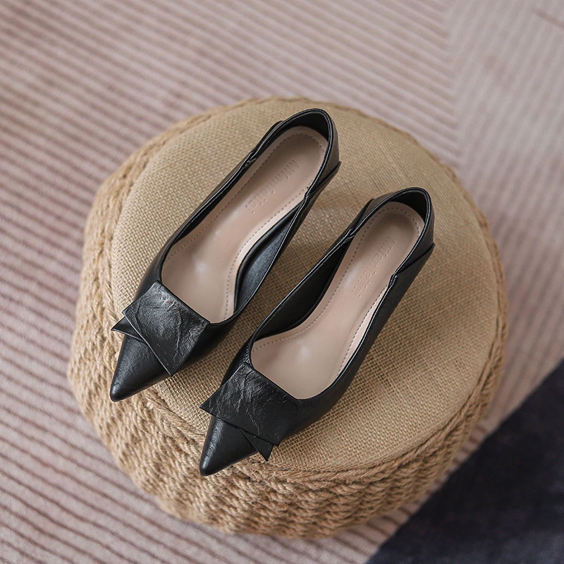 大码不累脚高跟鞋女气质绝美蝴蝶结通勤职业上班女鞋细跟黑色单鞋