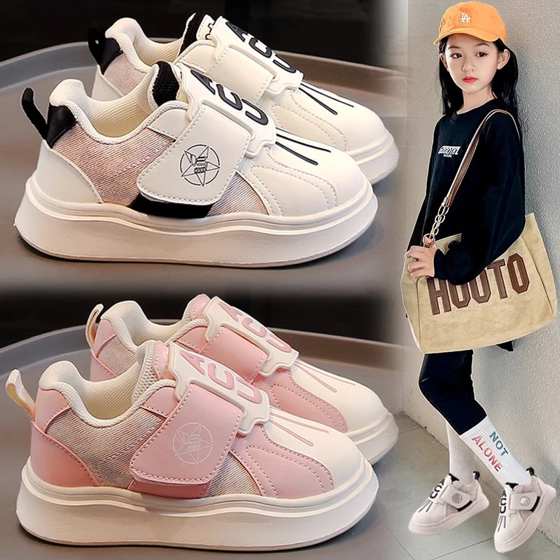 ABC女童鞋子2024新款儿童帆布板鞋女孩休闲运动幼儿园室内小白鞋