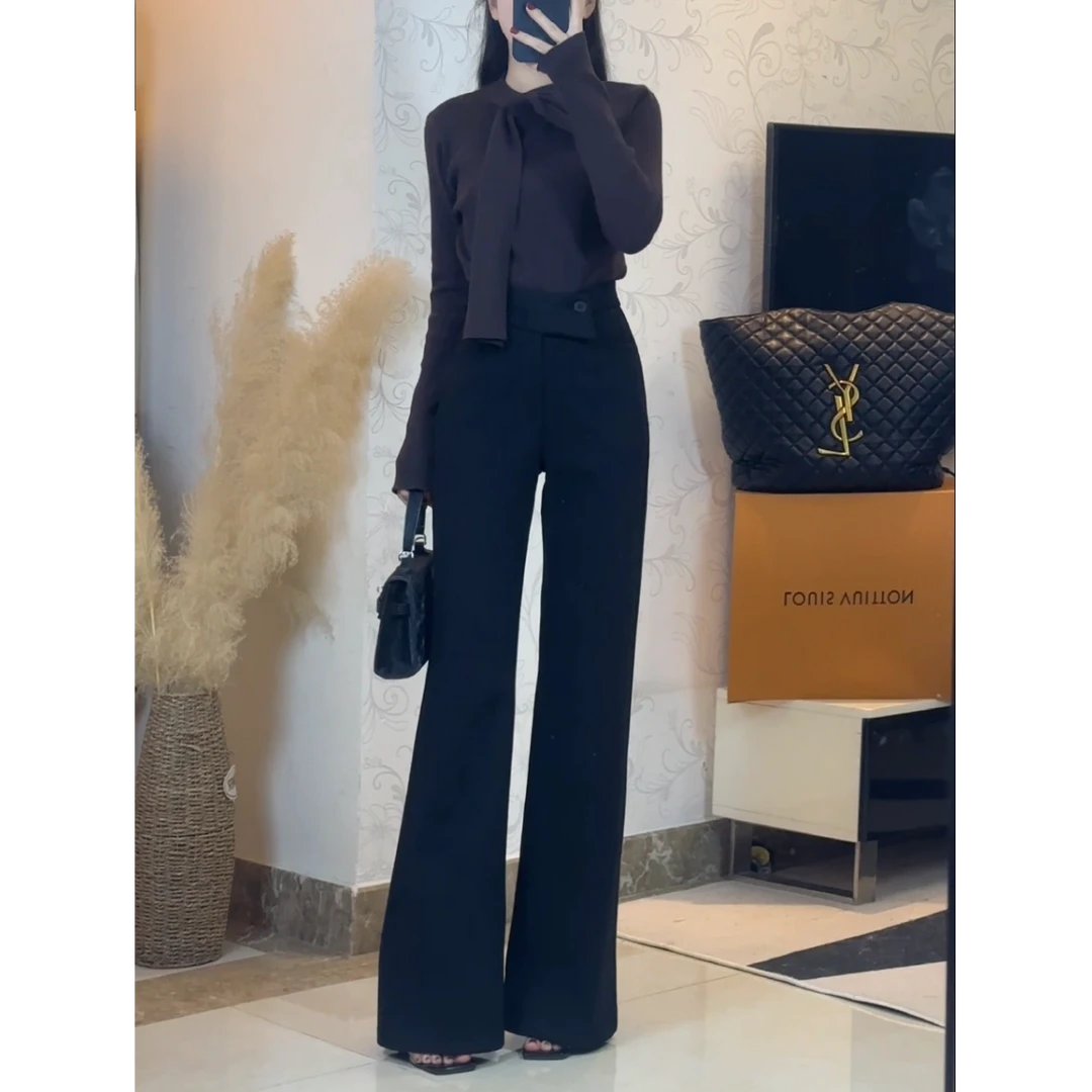 嘉儿定制2024冬季新款尼子设计腰头直筒微喇显瘦气质高腰休闲8886