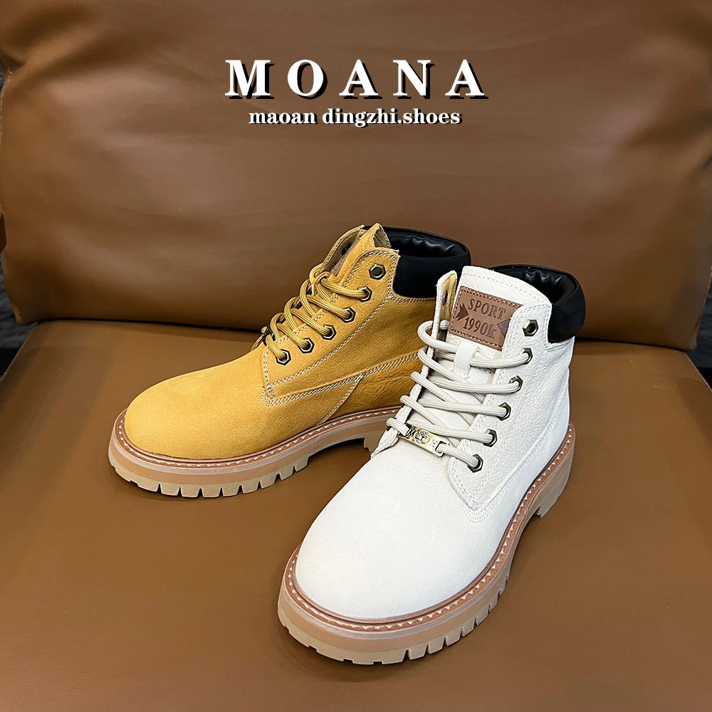 MOANA牛皮马丁靴女新款真皮短靴韩版机车靴工装靴英伦户外靴子