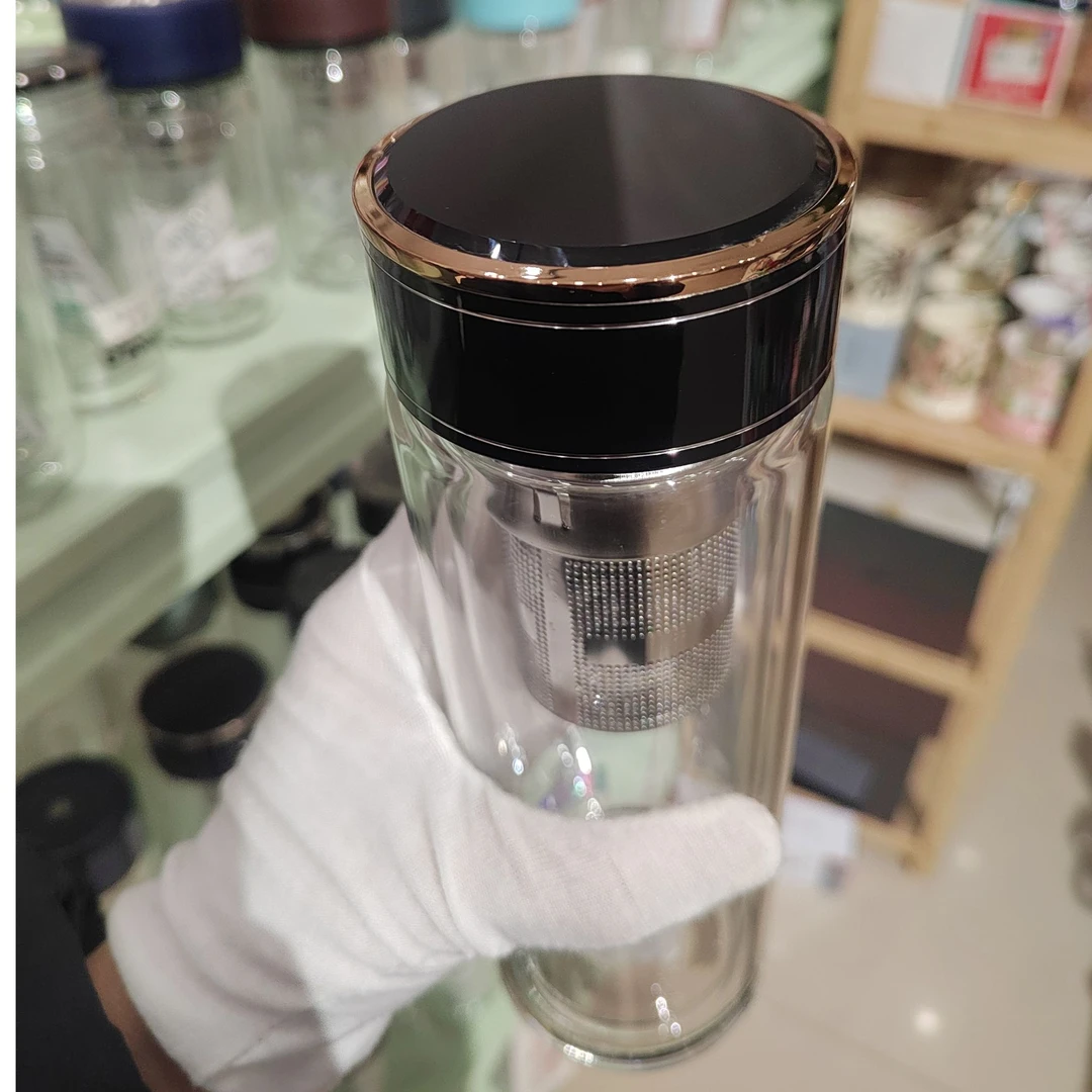 高品质双层玻璃杯高档透明家用过滤大容量加厚隔热耐热防烫带盖