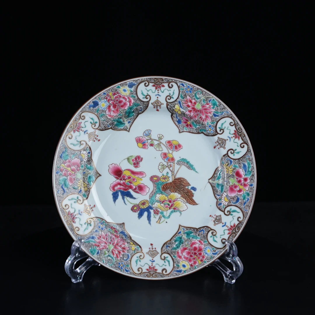 十竹斋LAAA240511001【十竹斋】清雍正粉彩开窗花卉纹赏盘