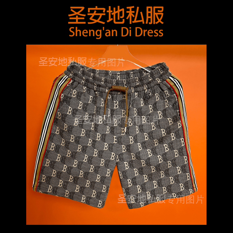 高定轻奢2024年夏季潮流新款提花双B4分裤男编织带系带潮流休闲裤