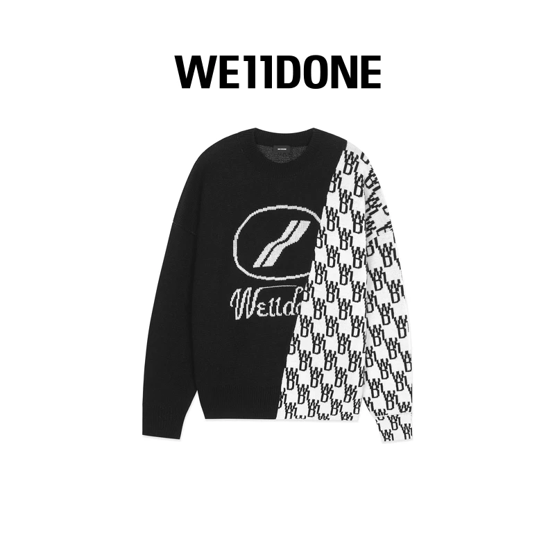 WE11DONE男女经典混色LOGO提花黑色宽松休闲提花长袖毛衣22-638
