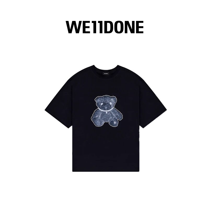 WE11DONE男女泰迪熊珍珠样式项链夜光印花宽松圆领短袖T恤20-117
