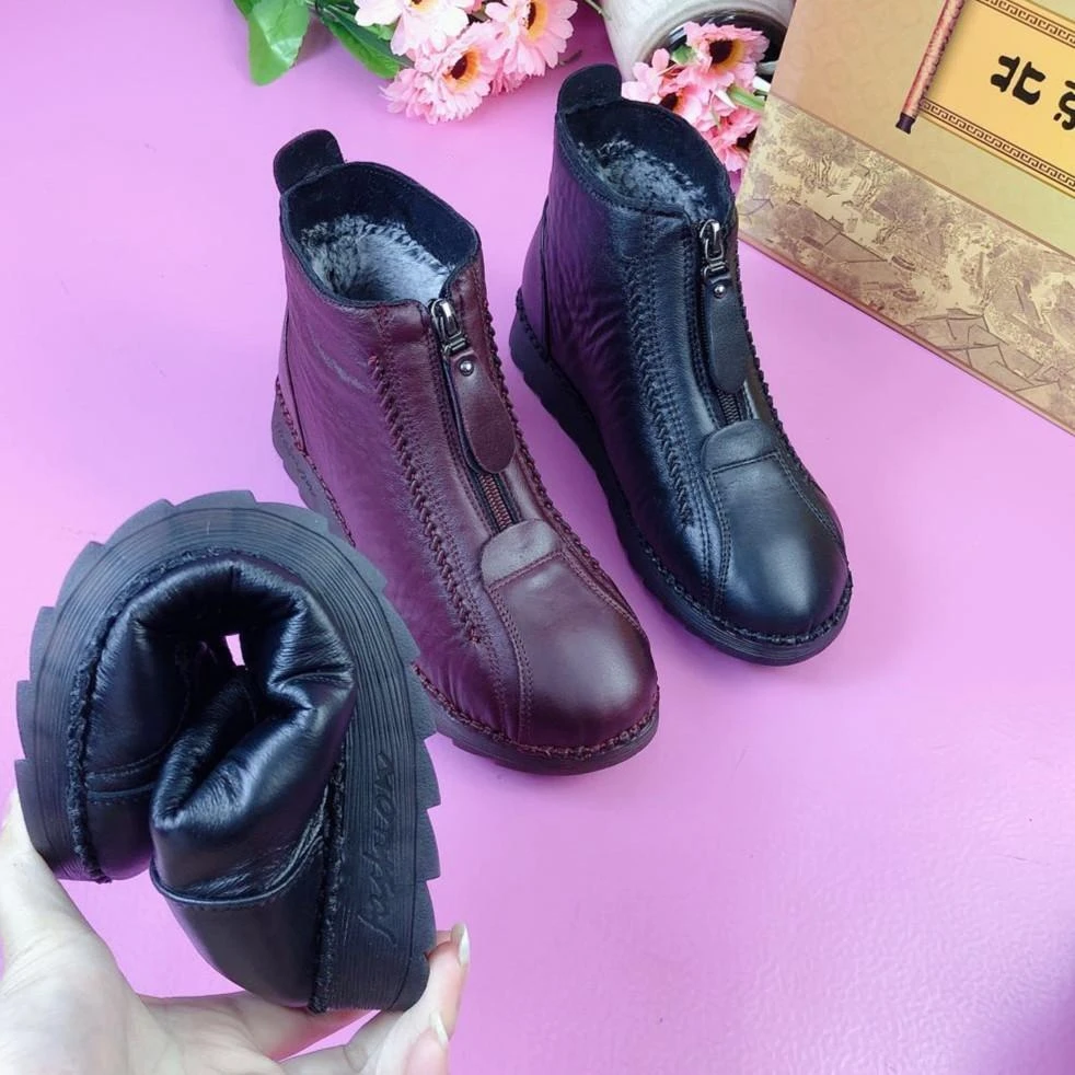【镇店之宝】秋冬爆款加绒加厚平底拉链舒适妈妈棉鞋 防滑耐磨