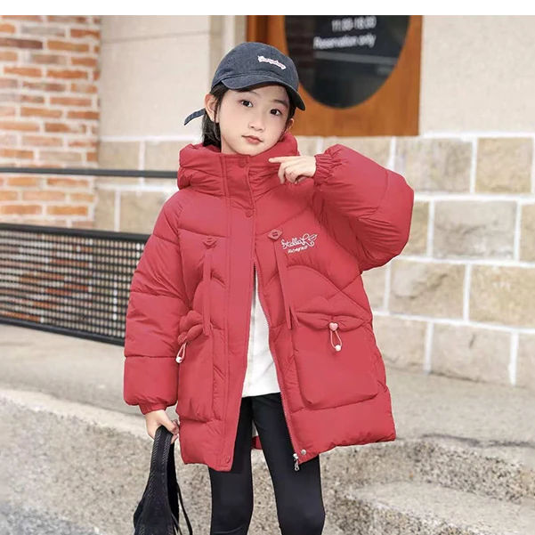 女童冬季厚款棉衣2024新款中大童加绒夹棉棉服中长款洋气百搭款