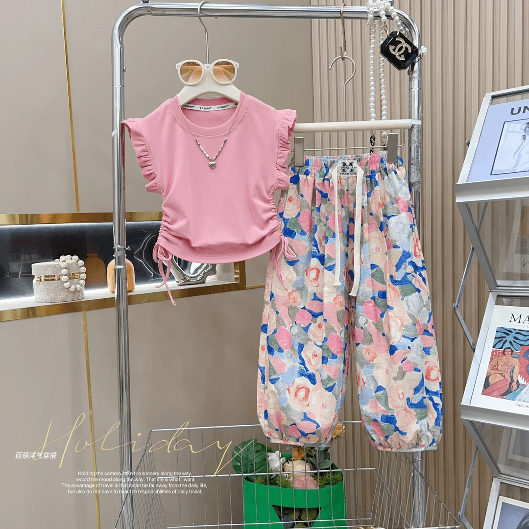 女童夏季休闲时尚百搭款2024新款韩版中大童高级感运动两件套洋气