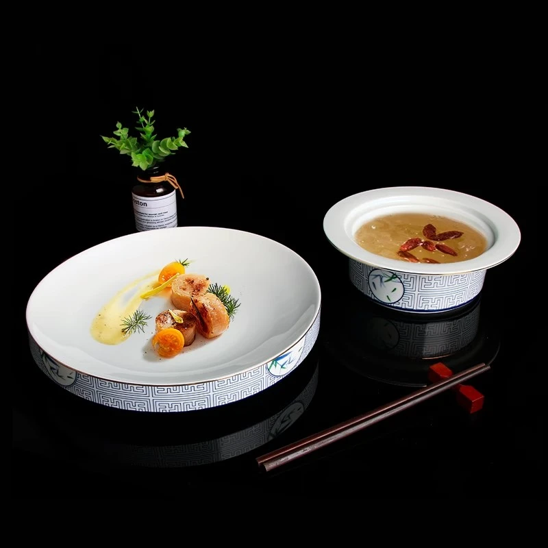 新中式特色酒店餐厅意境菜餐具高档陶瓷大圆盘精致冷凉菜热菜摆盘