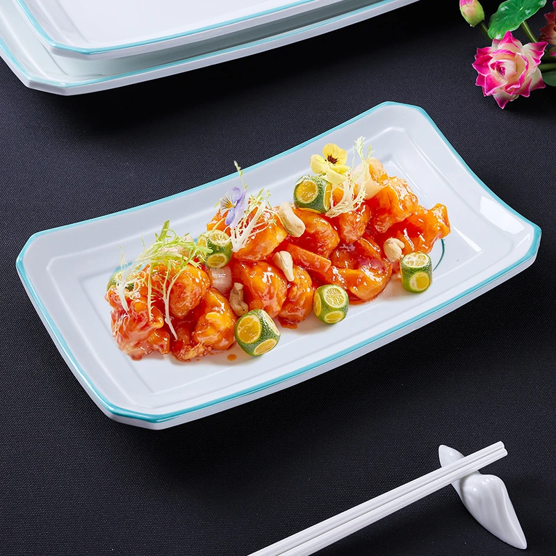 酒店中式高档陶瓷长方盘会所餐厅中餐特色菜摆盘餐具冷菜热菜盘子