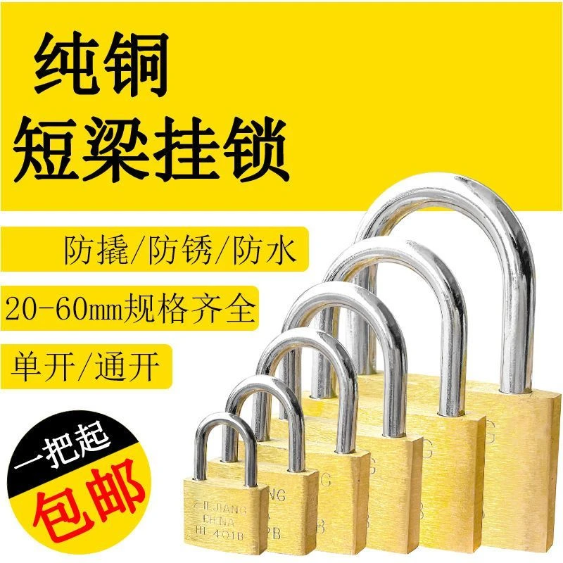 黄铜挂锁户外防水防锈通开通用锁具柜子防盗锁拉链箱行李箱小锁头