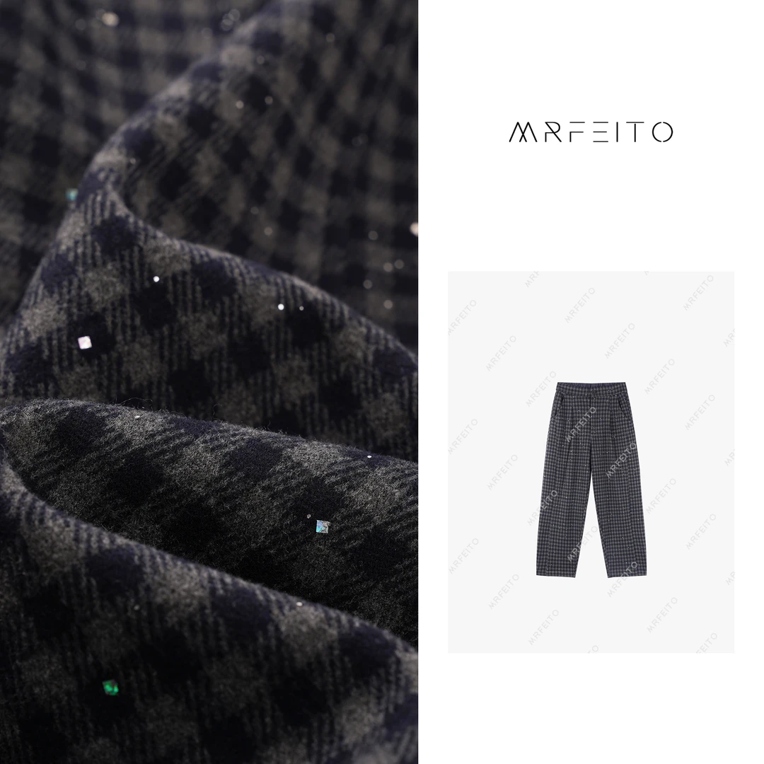 【老钱新贵】时尚亮钻格纹女士休闲裤H19K01D30045