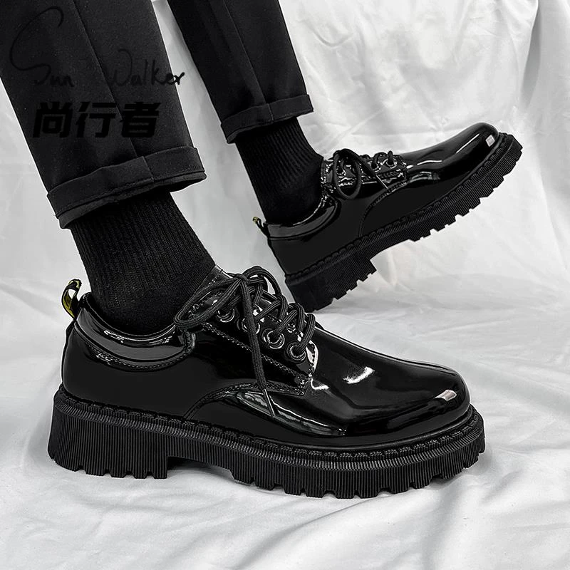 男鞋高级感秋冬防水防滑厨房工作鞋黑色英伦百搭男士休闲皮鞋厚底