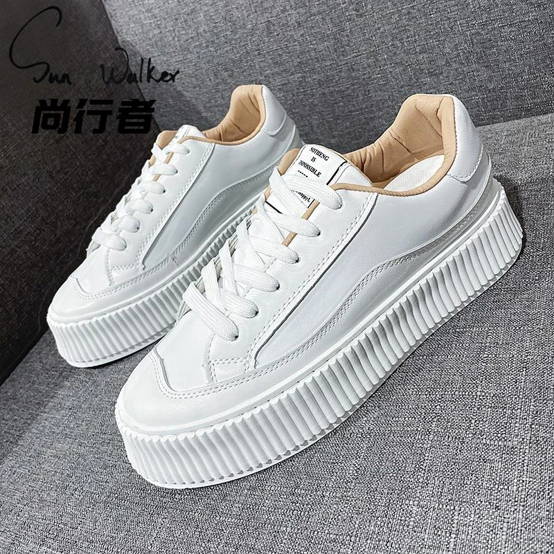 秋冬网红增高板鞋男士鞋子男爆款厚底小白鞋男款百搭白色饼干潮鞋
