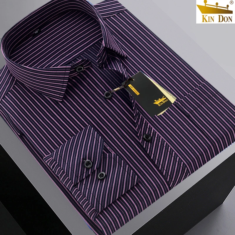 KIN DON/金盾衬衫男士新款长袖中老年商务休闲条纹免烫抗皱衬衣男