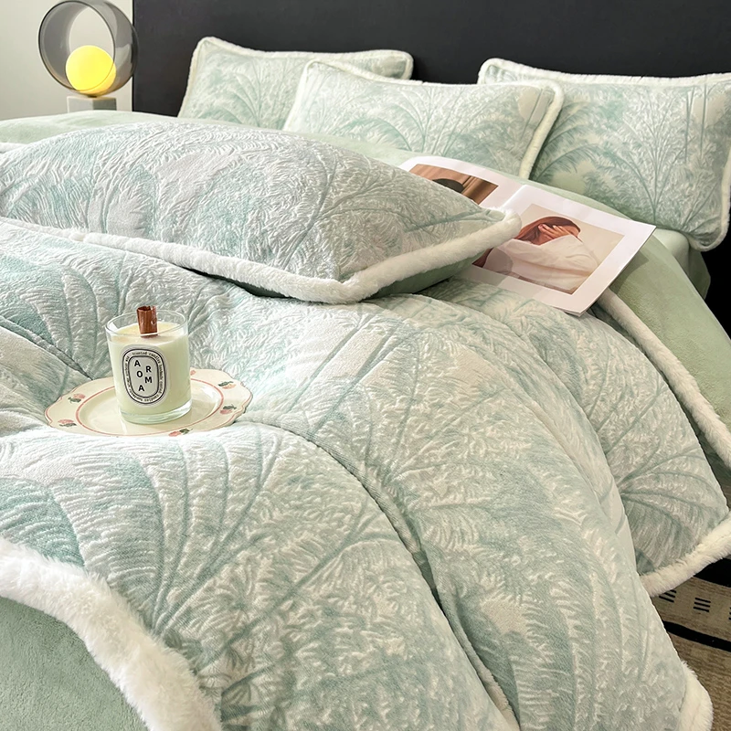 包边工艺款加厚兔兔牛奶绒宝宝绒四件套床上用品被套加绒双面绒